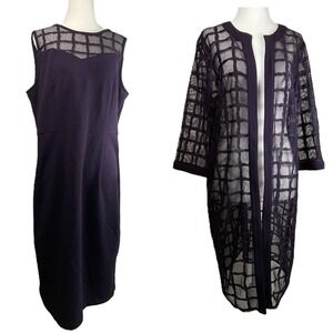 Maya Brooke Size 14 Plum Eggplant Purple 2 Piece Dress Sheer Grid Jacket Formal